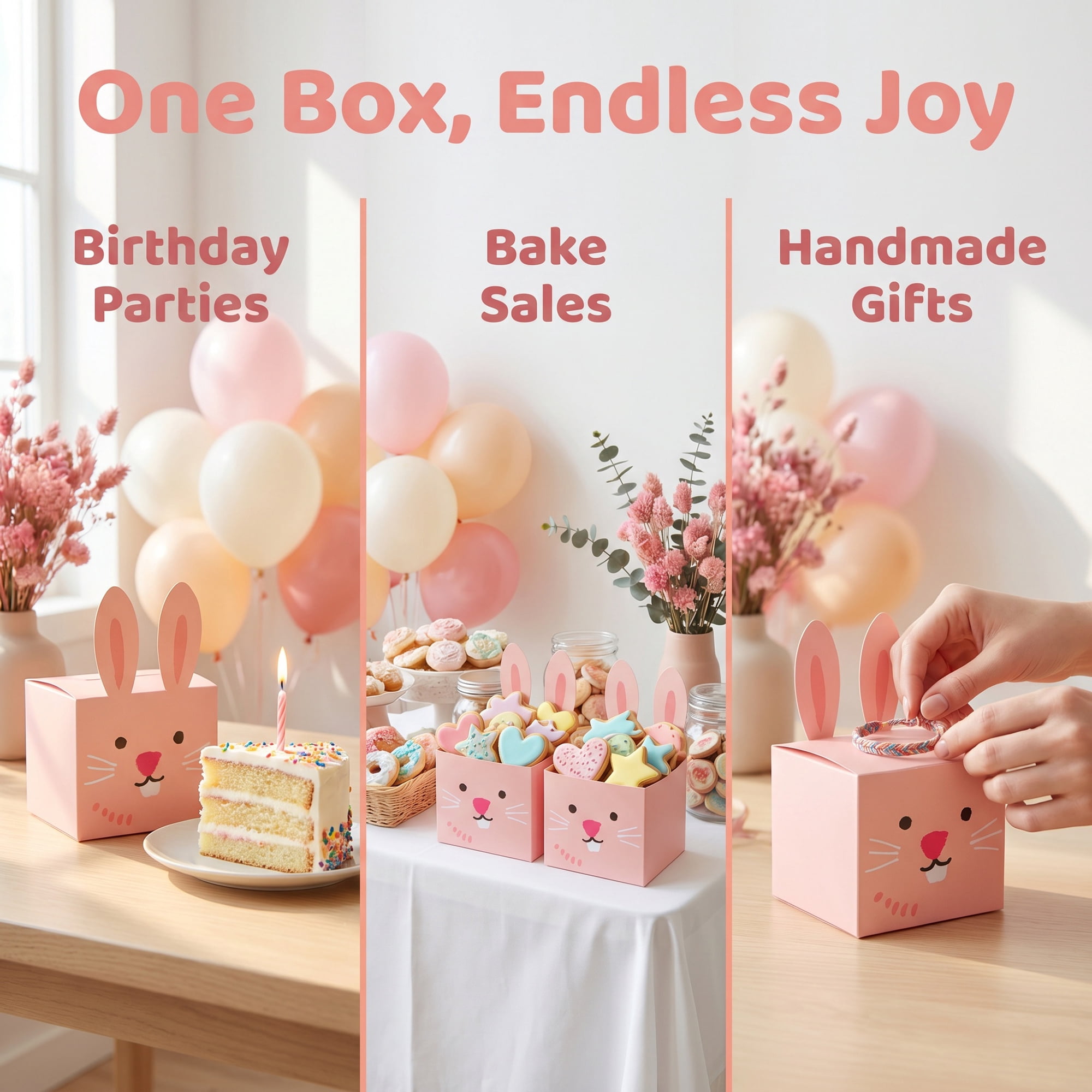 Unique Bargains 10Pcs Flat Packed Folding Animal Shapes Gift Boxes Pink 3.5"x3.5"x3.5"