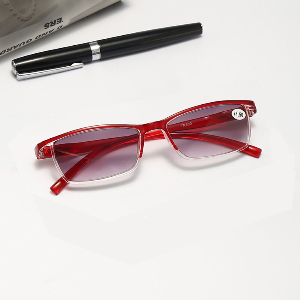 3 Pairs of Gradient Gray Reading Glasses 1.50 TR90 Fashion Red Presbyopic Sunglasses for Women and Men, Spring Hinge Rectangle Readers +1.50