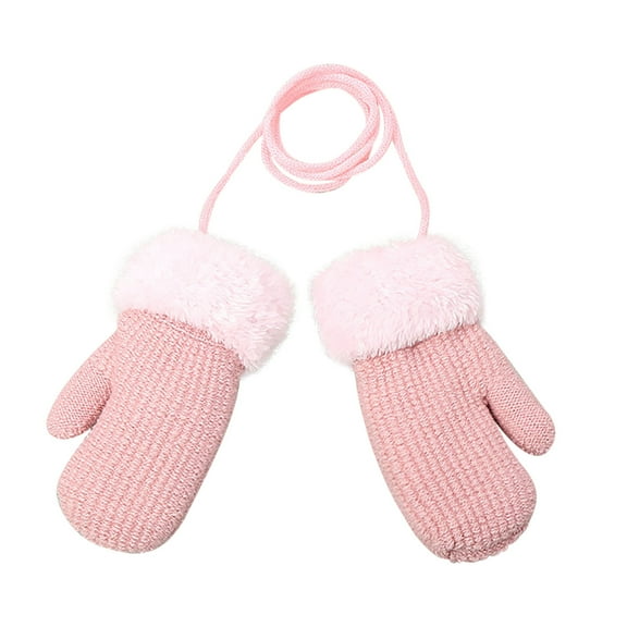 YWDJ 1-4Years Toddler Boys Girls Winter Knitted Gloves Kids Knitted Gloves Kids Solid Color Thickened Warm Gloves Beige