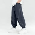 thumbnail image 2 of Lenpel Boys Girls' Baggy Joggers Elastic Waist Pull on Pleated Cinch Bottom Athletic Pants Kids Casual Pants with Pockets(Gray,5-6 Years), 2 of 5