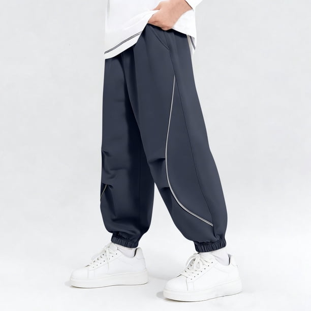 Pantalones largos para niños, pantalones de paracaidista con tira reflectante, adecuados para deportes de primavera al aire libre, con bolsillos, pantalones deportivos holgados, pantalones de poliéste