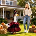 thumbnail image 5 of Porch Goose Accessory Set, Porch Goose Outfits, Halloween Porch Goose Outfit, Wizard, 23X8 Inch Red Black Lace Witch Dress with Pink Bow Accents and Matching Witch Hat for Holiday, 5 of 6
