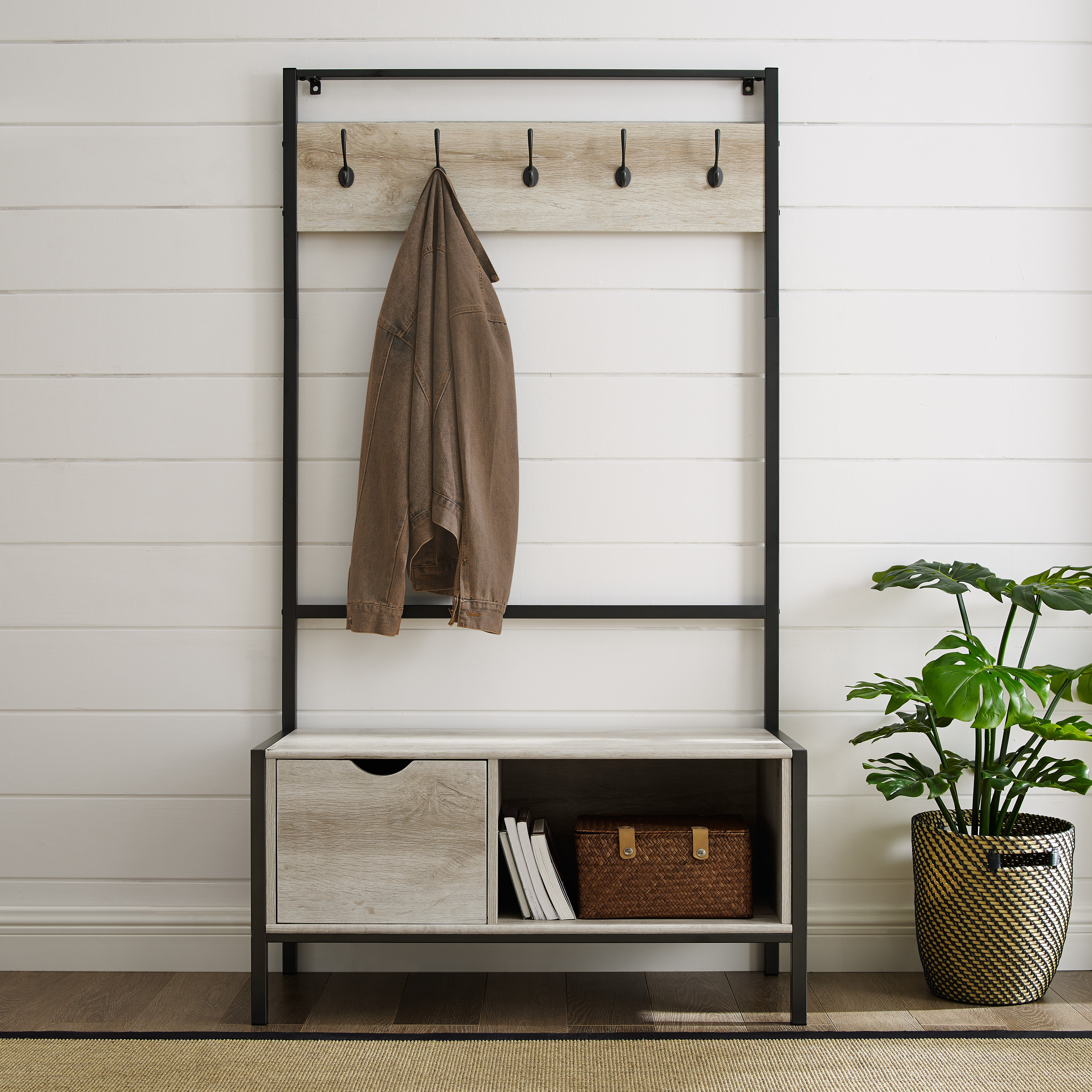 hall tree with baskets