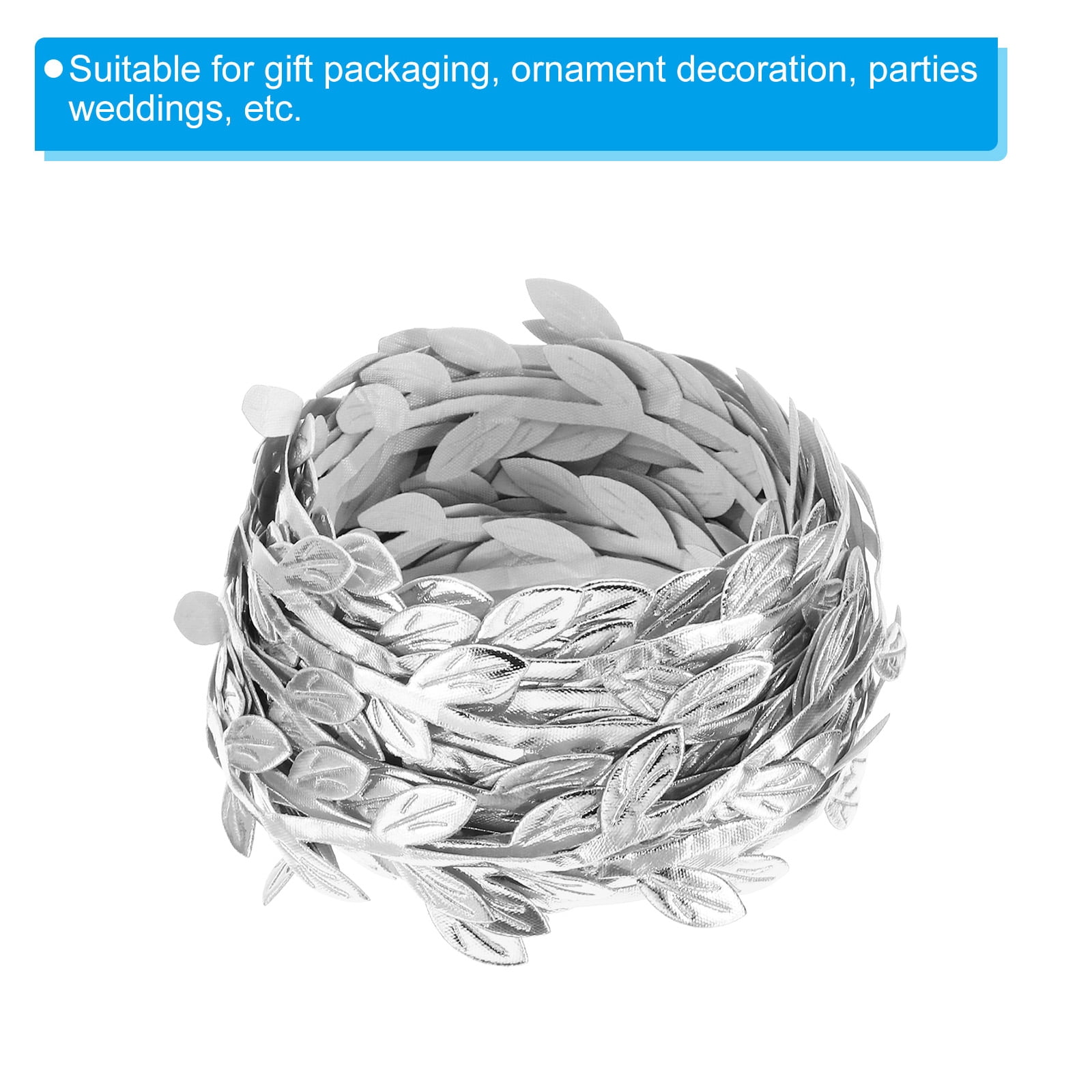 Unique Bargains Leaf Ribbon for Christmas Wreath Making Gift Wrapping Wedding Silver