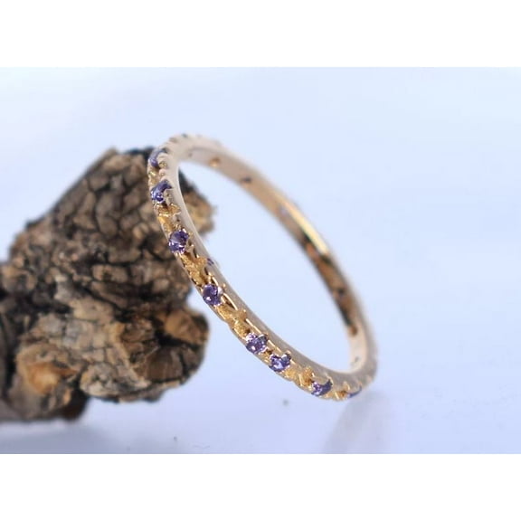 Blue Tanzanite Eternity Wedding Band Ring Delicate Minimalist Ring Boho Ring 925 Sterling Silver Yellow Gold Plated Gemstone Jewelry For Women Gift