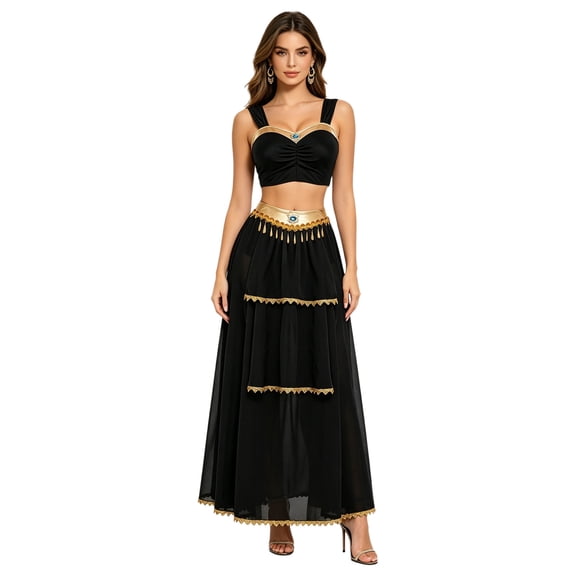 YiZYiF Women Arabic Princess Costume Dancer Outfits Black S