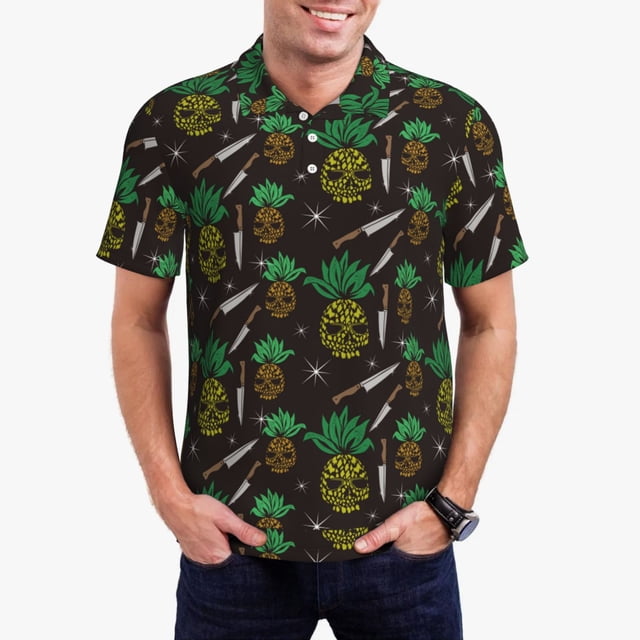 Fotbe Pineapples Camiseta Polo de Golf para Hombre con Estampado – Camisa Deportiva Transpirable con Cuello Abotonado-XX-Large