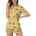 thumbnail image 1 of SKQIT Ensembles de Pyjama à Manches Courtes pour Femmes, 2 Pcs Imprimé Mignon Chemise Boutonnée en Satin Doux et Shorts, 1 of 8