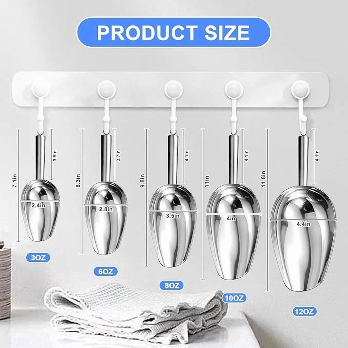 CIRCLE- Metal Ice Scoop, Kitchen Ice Scooper, Stainless Steel, 3 Oz, Silver