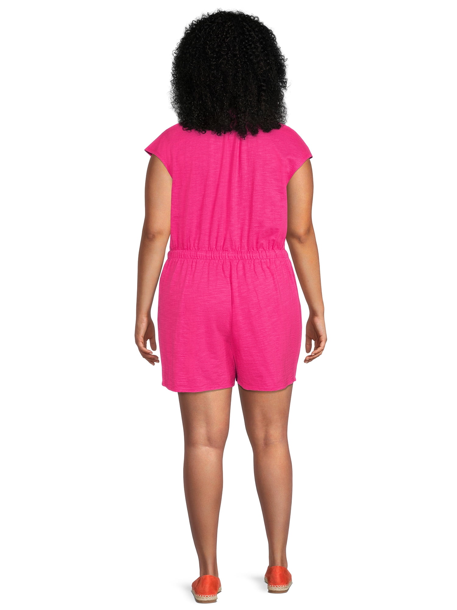 Terra & Sky Women's Plus Size Button-Front Knit Romper, 5" Inseam