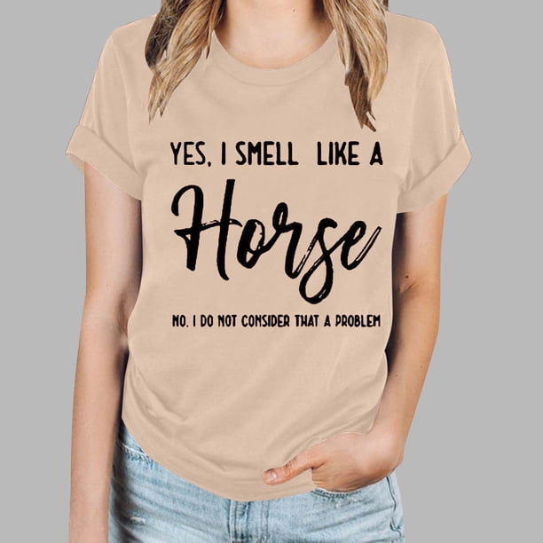 Fiudx Camisetas para Mujer Camiseta Informal de Manga Corta con Cuello Redondo y Estampado de Letras a La Moda para Mujer