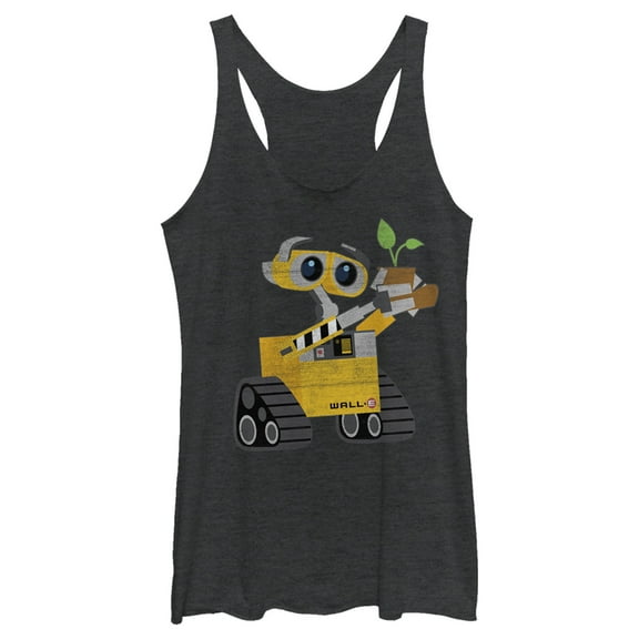 Women's Wall-E Earth Day The Plant in the Boot  Racerback Tank Top Black Heather Large