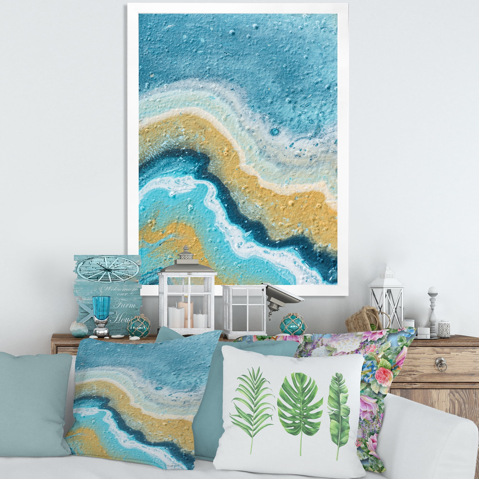 Designart 'Abstract Composition In Blue and Yellow VI' Modern Framed Art Print