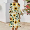 thumbnail image 4 of WTOBBY Women's Fashion Round Neck Floral Print 3/4 Sleeve Midi Dress, Stylish Digital Design Sundress with Flowy Silhouette for Summer,Yellow M, 4 of 4
