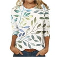 thumbnail image 2 of Rciityk Womens Summer 3/4 Sleeve Shirts Round Neck Printed Trendy Tops Casual Loose Pullover Blouses - Fall Savings Clearance, 2 of 5