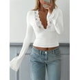 thumbnail image 5 of Women'S Lace V Neck Long Sleeve Going Out Tops White L, 5 of 8