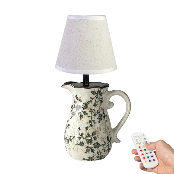 Kiven Cordless Table Lamp, Dimmable LED Vase Lamps with Fabric Lampshade, Classic Cottage Ambient Light, 1-Light Rechargeable Nightstand Lamp for Office Bookcase Bedside TD1003