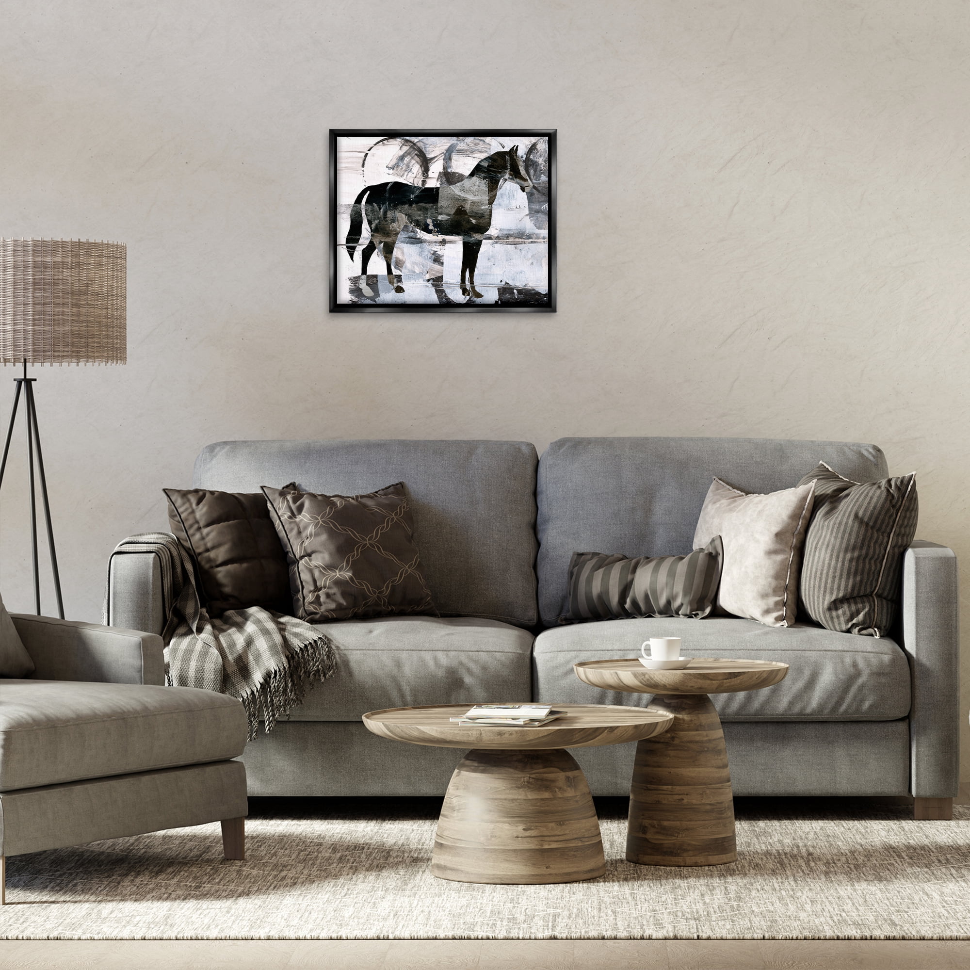 Stupell Industries Circle Pattern & Horse Animals & Insects Painting Black Floater Framed Canvas Art Print Wall Art, 21 x 17