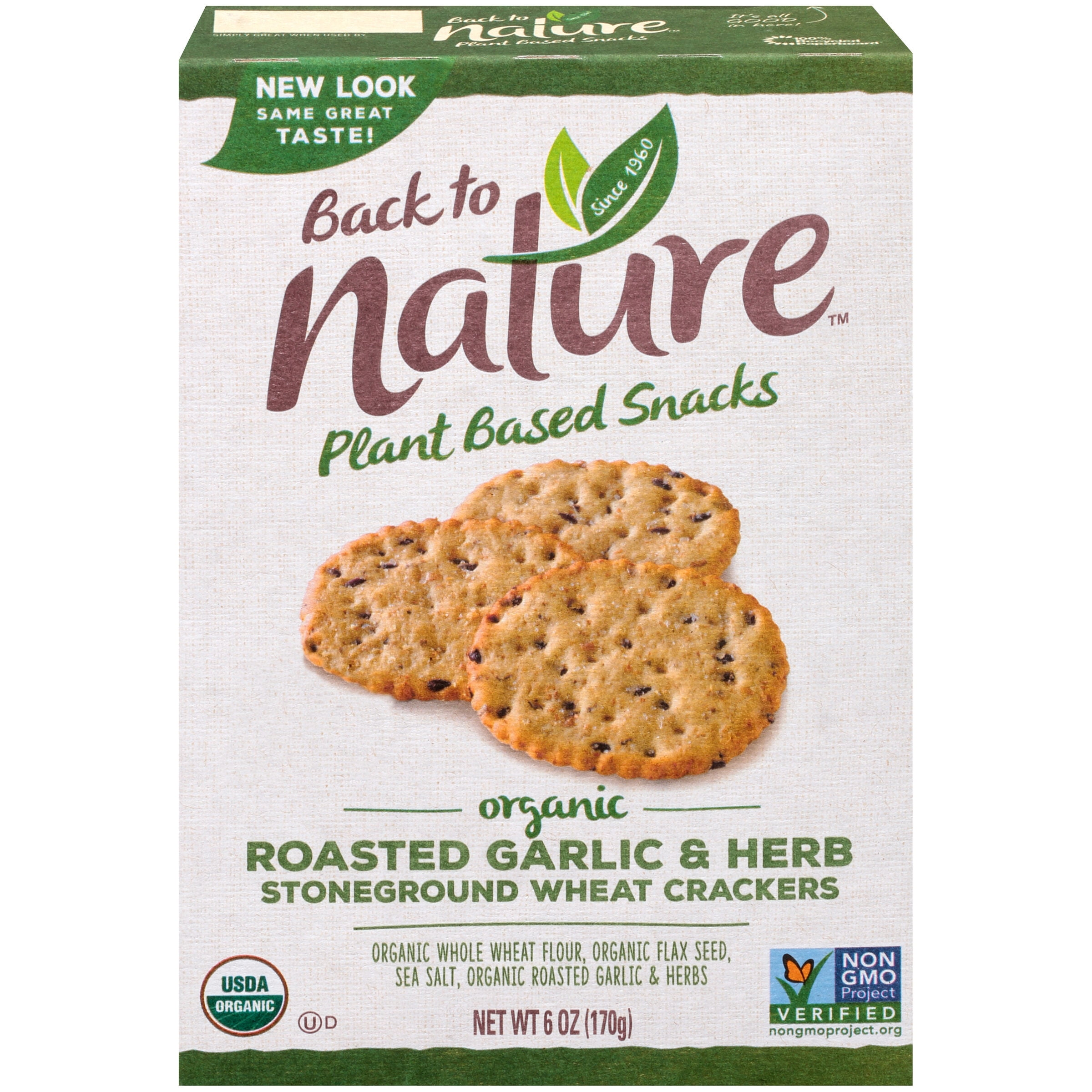 Photo 1 of 2 pack of Back to Nature Plant Based Snacks Organic Roasted Garlic Herb Stoneground Wheat Crackers 6 oz. Box