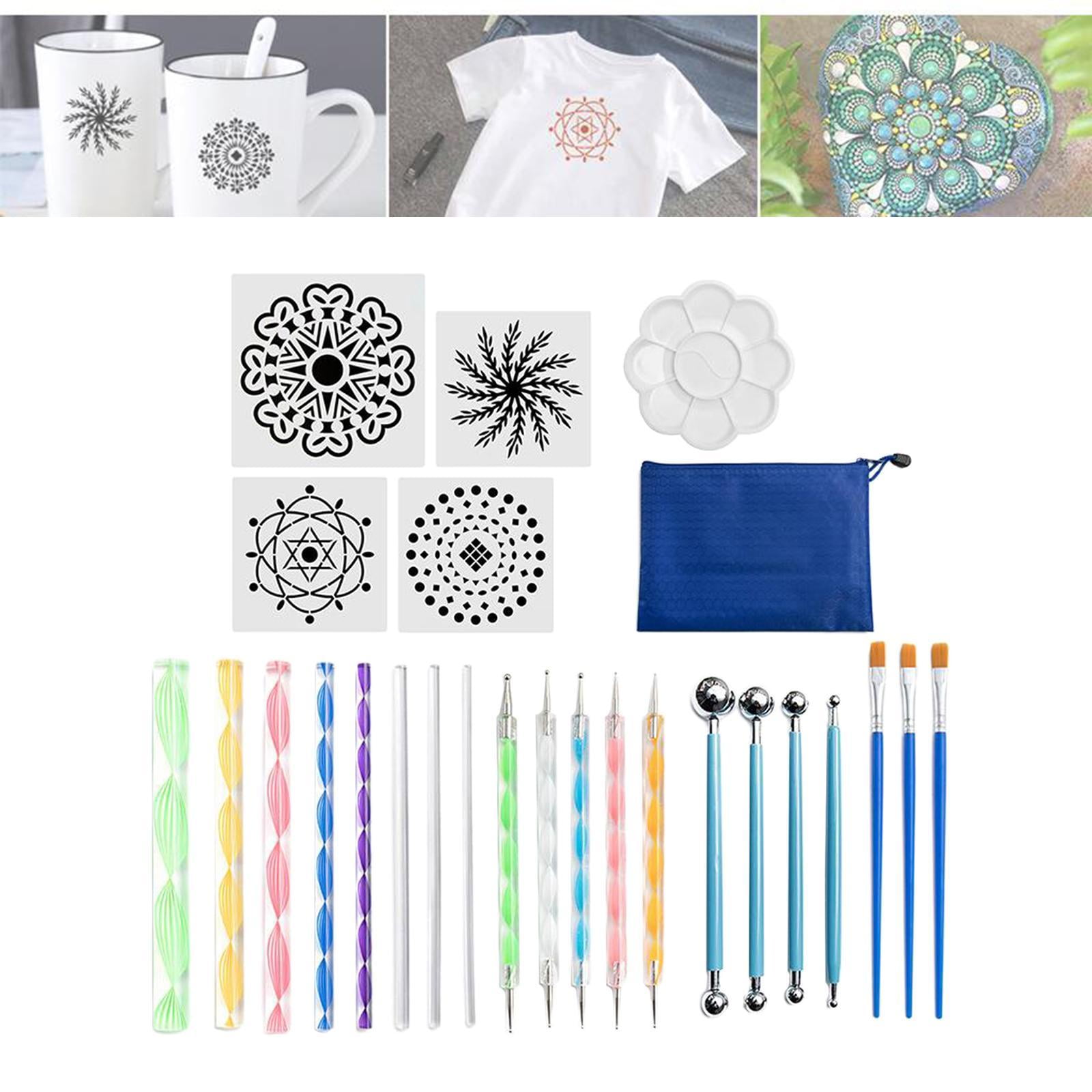 GUOOL 25Pc Mandala Dotting Tools Set Mandala Rocks Painting Kit, Stencil, Mandala Dotting Pen, Paint Tray,Brush Modeling for DIY Mandala Painting Art Crafts
