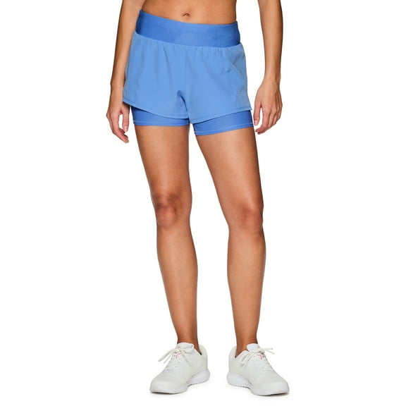 RBX Active Women's Laser Mesh Woven Running Short With Attached Inner Compression Short