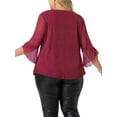 thumbnail image 3 of Agnes Orinda Women's Plus Size Sparkly Tops Glitter Sheer Crew Neck Ruffle 3/4 Sleeve Double Layered Pleated Blouses Tunic Top 1X Red, 3 of 6