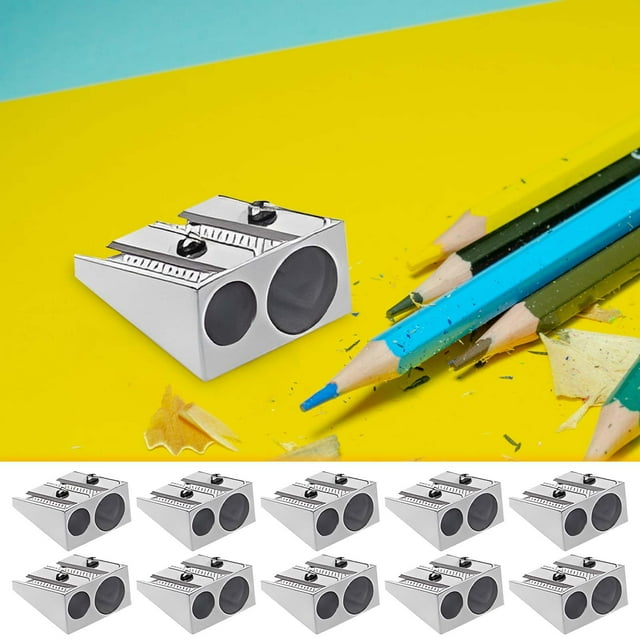Dvkptbk Manual Pencil Sharpener, Handheld Double Holes Metal Aluminum Alloy Pencil Sharpener for Pencils and Crayon, Colored Pencil Sharpeners for Home and Office (10Pcs)