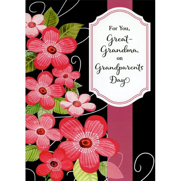 Designer Greetings Large Pink Flowers on Black Background Grandparent's Day Card for Great-Grandma
