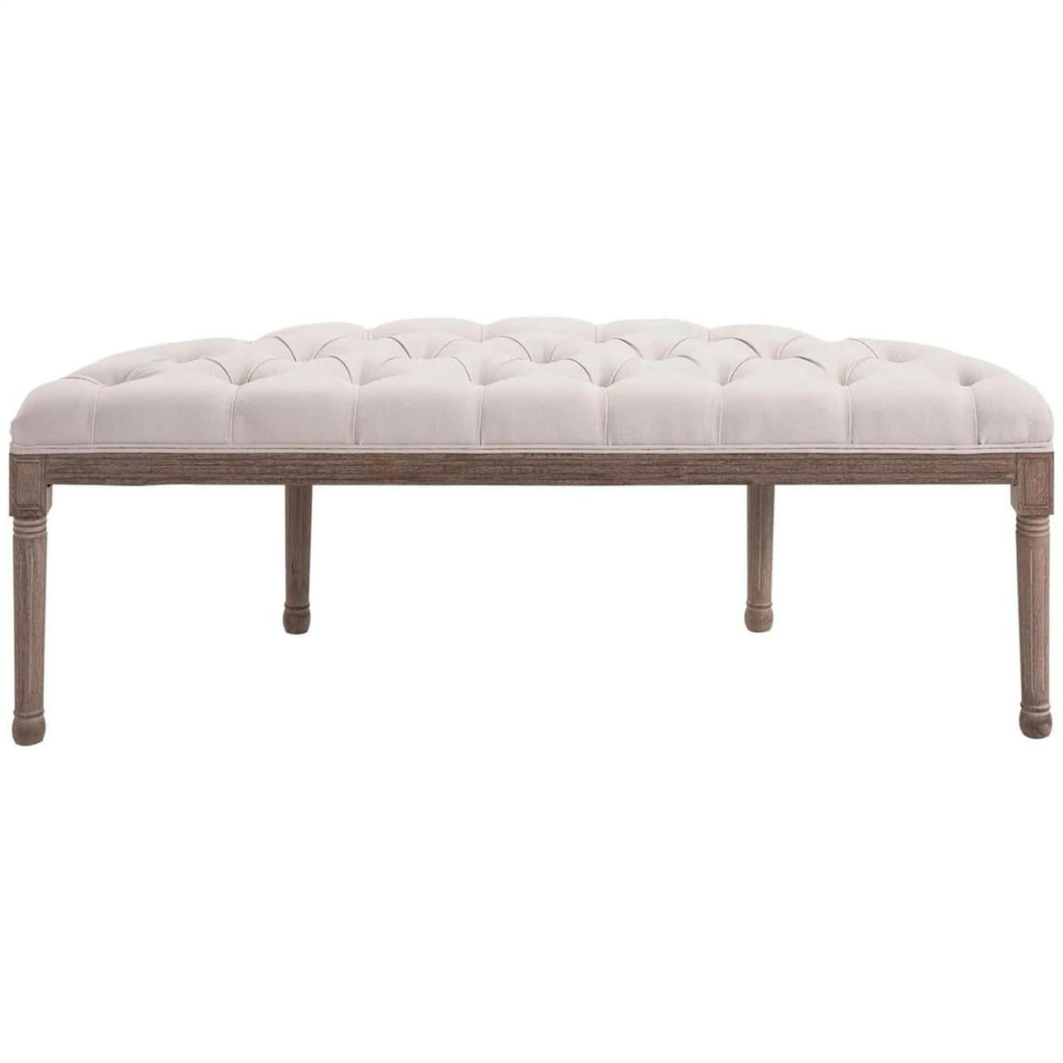 Demi Bonn 56" Upholstered Semi-Circle Bed Bench with Tufted Design, Rubberwood Legs, Bedroom Entryway Bench for Living Room, Home Decor, White