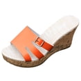 thumbnail image 6 of Rokment Women's Cork Footbed Wedge Dressy Slip on Sandals Fashion Casual Buckles Leather Platform Thick Sole Chunky High Heels Dress Summer Shoes for Ladies Orange Size 8, 6 of 8
