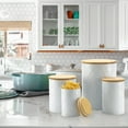 White Kitchen Canisters Set with Bamboo Lids, Airtight Storage for