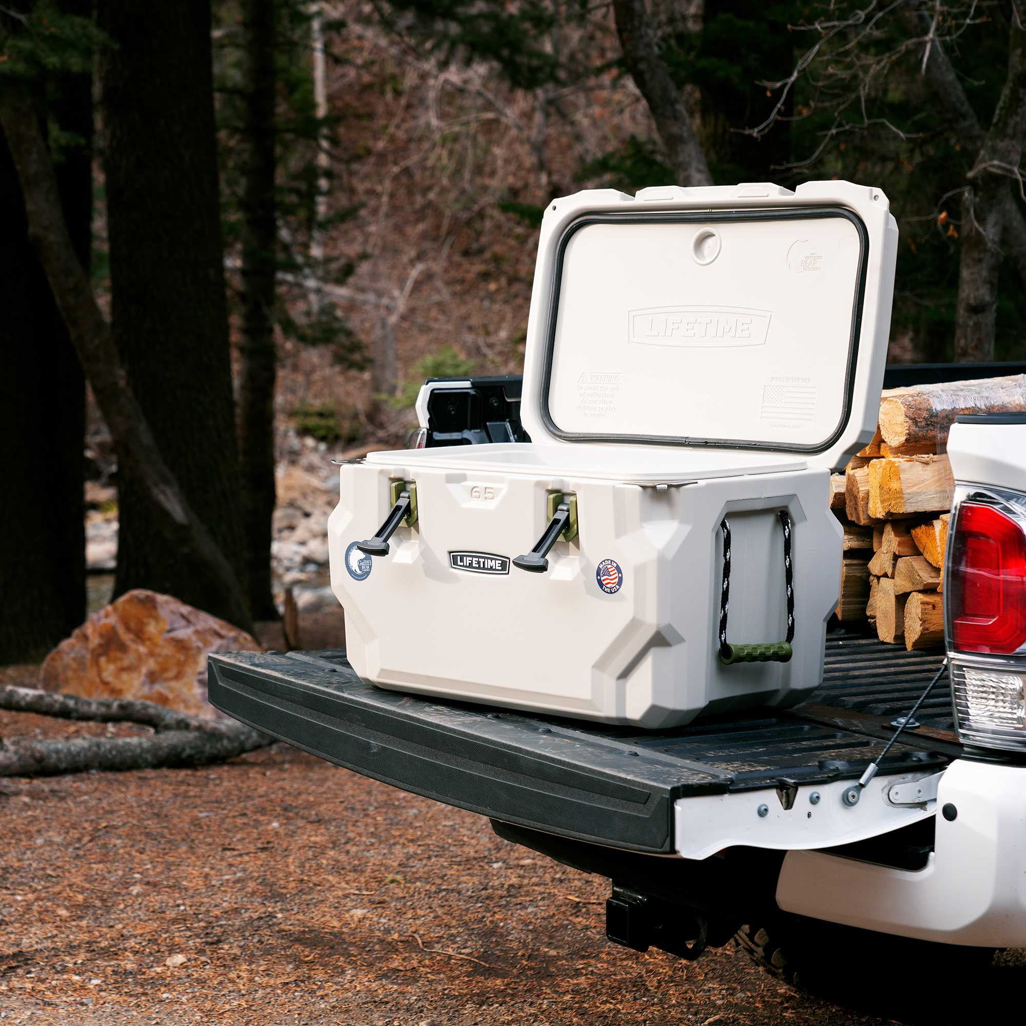 Lifetime 65 qt Bear-Resistant Camping Cooler, Premium High Performance, Ice Retention, Hard Cooler, 75 Can Capacity, Pumice and Green (91131)