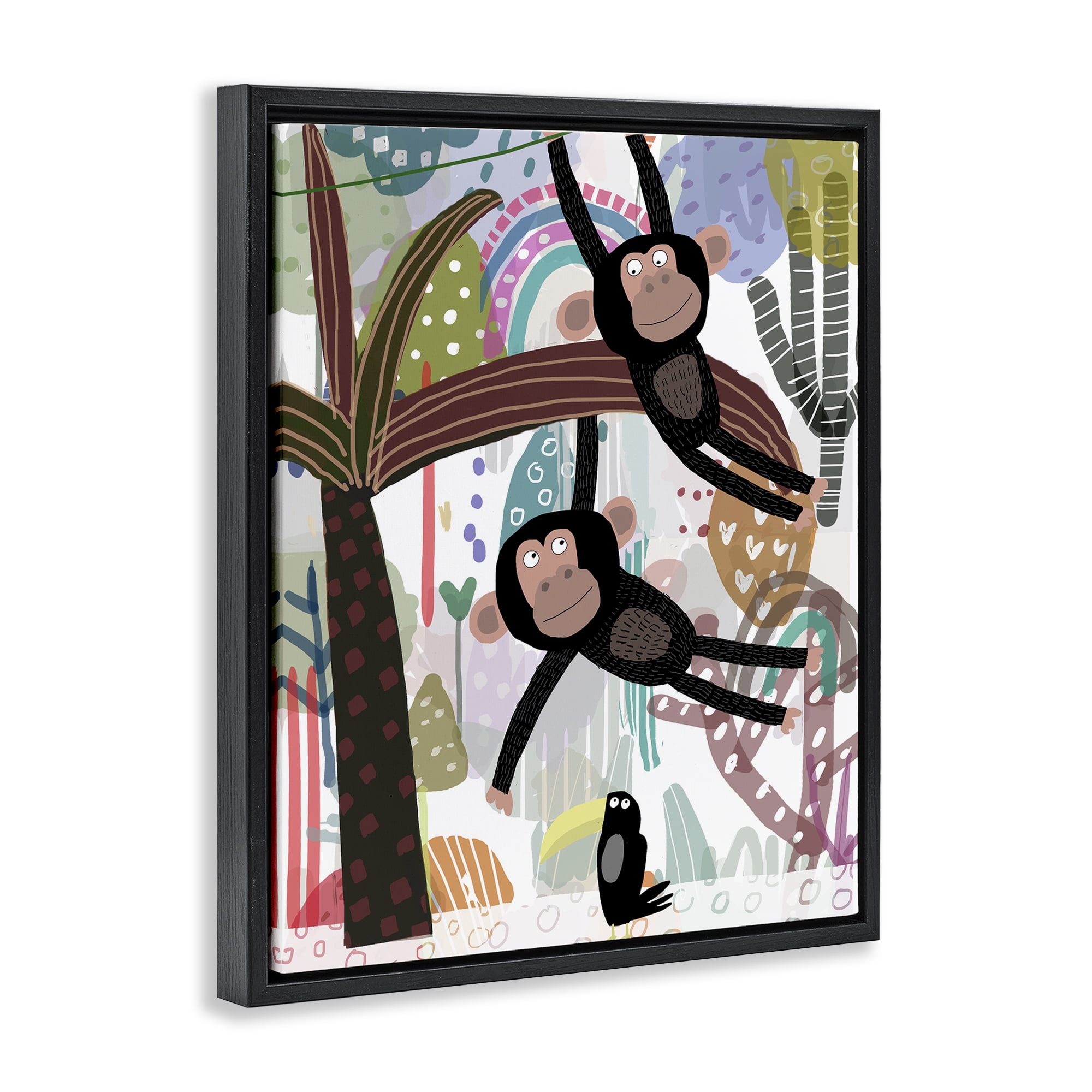 Exotic Monkey & Toucan Black Framed Floater Canvas Wall Art, design by Carla Daly