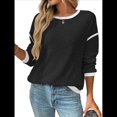 thumbnail image 2 of Suéteres de Cuello Redondo, Larga, Oversize, con Bloques de Color, de Punto Acanalado y Abertura Lateral para Mujer (Otoño de 2025) Negro y Gris L, 2 of 9
