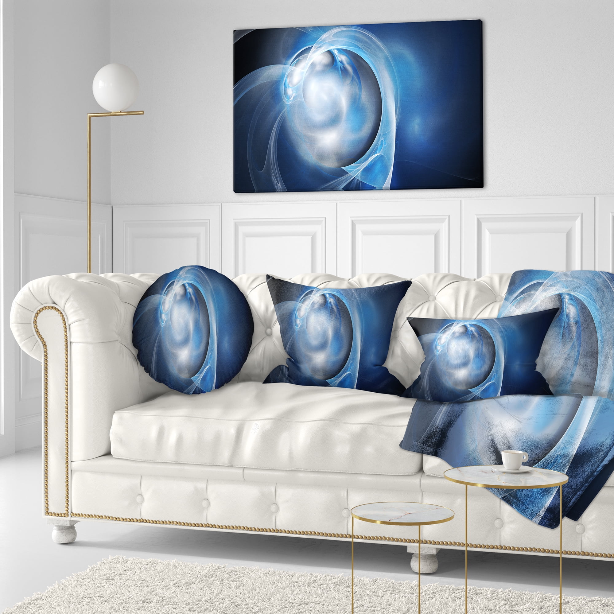Designart Fractal Lighting in Dark Blue - Abstract Throw Pillow - 12x20