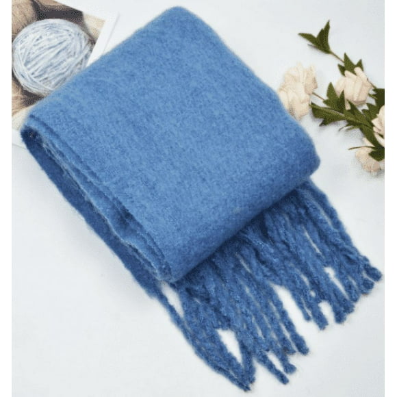 Fashion Forward, Alpaca Merino Wool Blanket, Long Tassel Head Snood, Winter Warmth, Elegant Haze Blue, Made With Quality, 1PCS