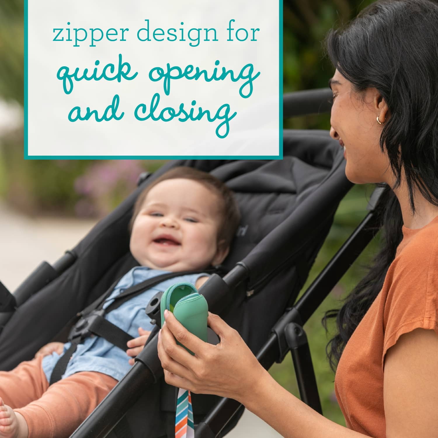 Infantino PaciPod - Premium Silicone Pacifier Holder, Attaches to Stroller or Diaper Bag, Stores up to 2 Pacifiers, Easy to Clean, Unisex, Sage