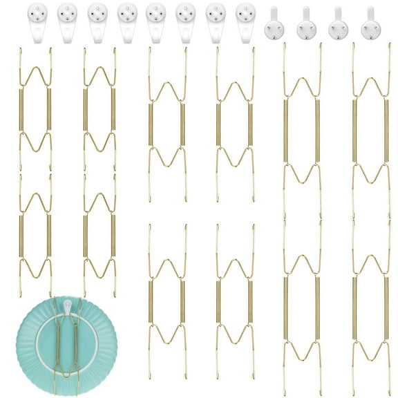 EEEkit 12pcs Plate Hangers with 12pack Wall Hooks, Stainless Steel Decorative Wire Holders for Antique China, Antique Plates, and Arts (6/8/10in)