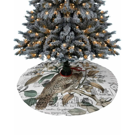 Farmhouse Owl Christmas Tree Skirt 36 Inches Large Christmas Skirt Tree, Country Envelope Postmark Botancial Tree Skirt Christmas Decorations for Fireplace Party Holidays Indoor Outdoor