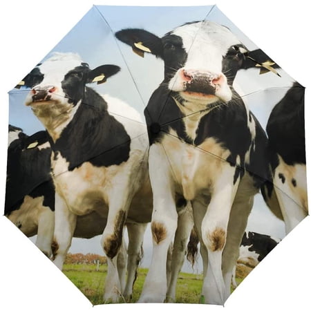 Travel Umbrella Cartoon Animal Cow Pattern Compact Umbrella