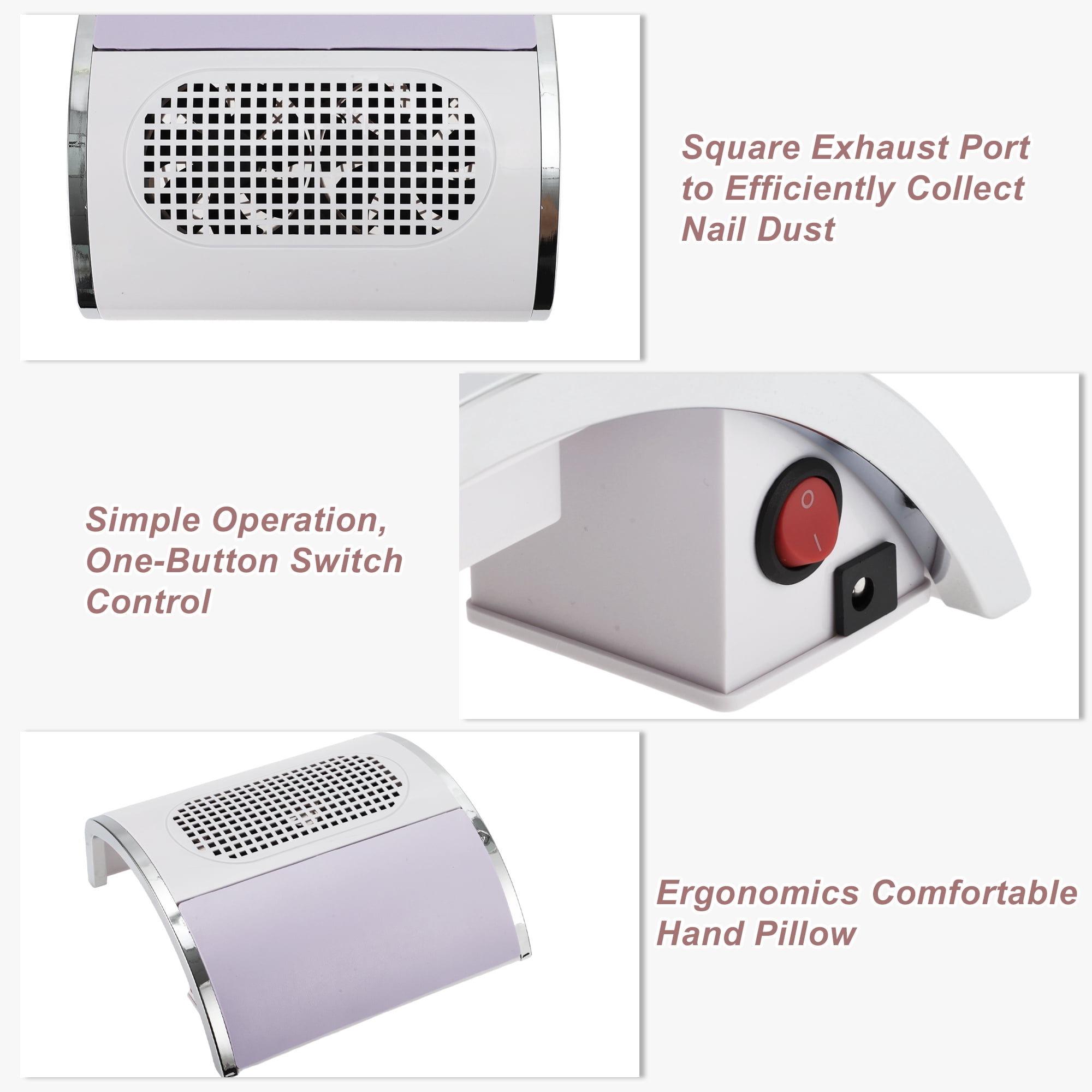 Unique Bargains Nail Dust Collector 80W Nail Vacuum Dust Collector Low Noise Dust Collector With 2 Dust Bag Purple