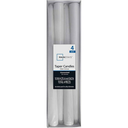 Mainstays Tapers, Unscented White, 4-Pack