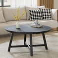 thumbnail image 4 of Grande Table Basse Ronde de 36 Pouces – Design Industriel Moderne, Surface à Grain de Bois, Pieds en Métal Robustes, Pieds Ajustables, Assemblage Facile – Salon Ou Bureau – Noir Ou Brun, 4 of 6