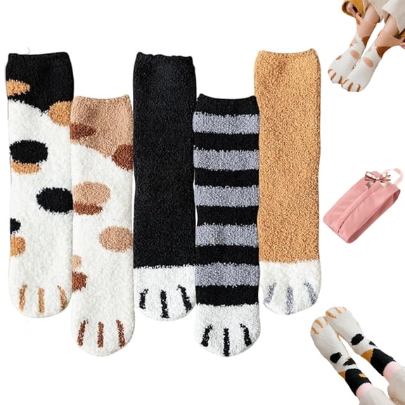 Cat Claw Socks,Cute Cat Claw Socks for Women Girls,Winter Warm Plush Sleeping Socks Slipper Socks(5PC)