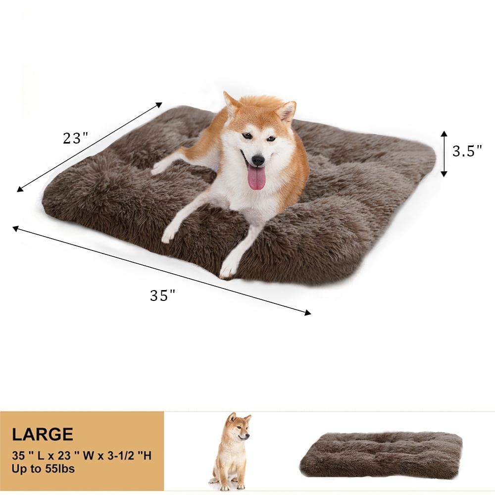 Reyox Large Dog Bed, 35 x 23 inch Fluffy Plush Dog Cage Bed, Washable Dog Mat with Non-Slip Bottom for Large and Medium Dogs,Khaki