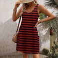 thumbnail image 3 of V Neck Dresses for WomenWQ-fyc0522omi Ladies Sleeveless Casual T Shirt Dress with Pocket Summer Trendy Striped Boho Beach Dress Loose Fitted A-Line Tank Dress Sundresses Nightdress, S-XXL, 3 of 4