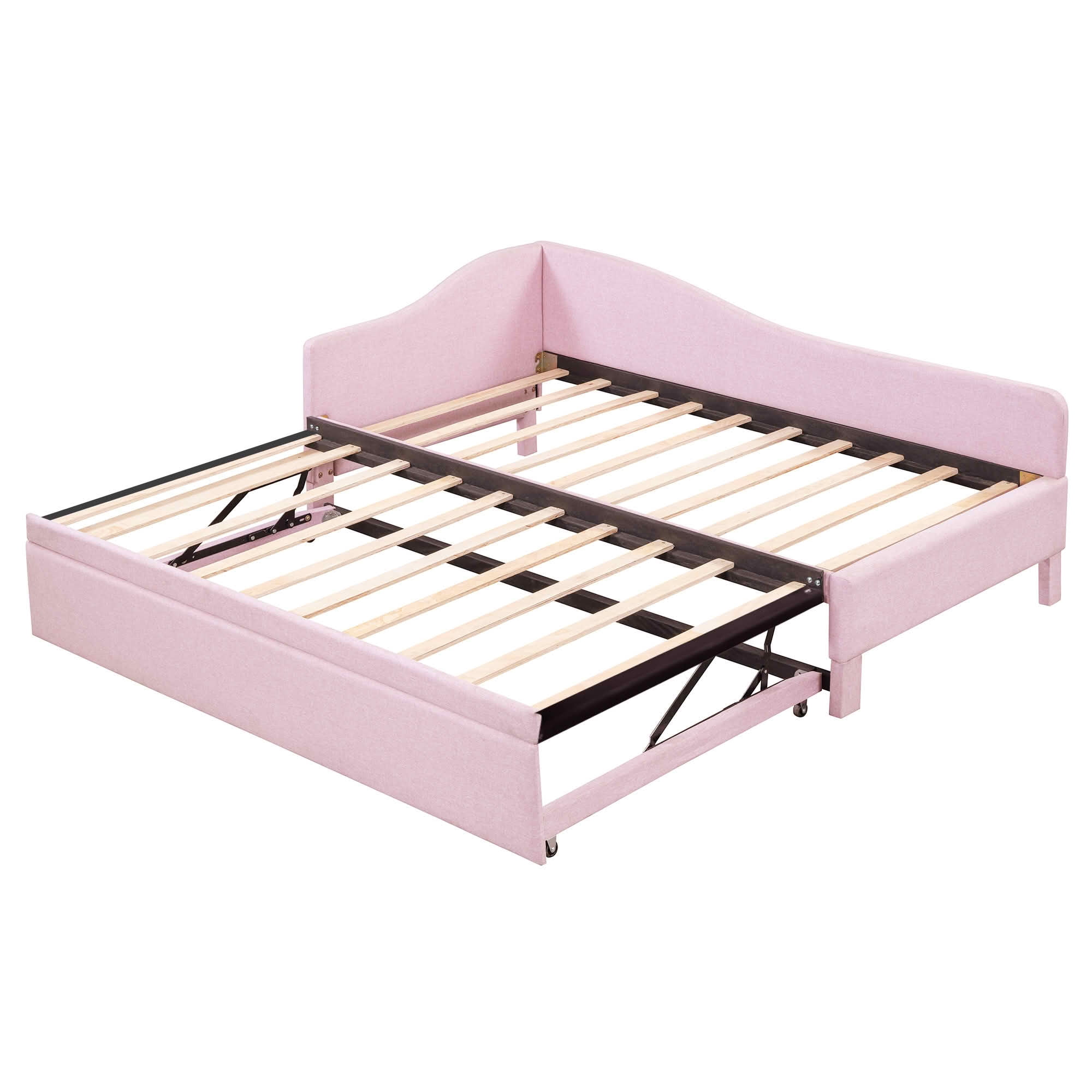 MAYEERTY L-Shaped Linen Upholstered Daybed with Twin to King Expandable Trundle, No Box Spring Needed