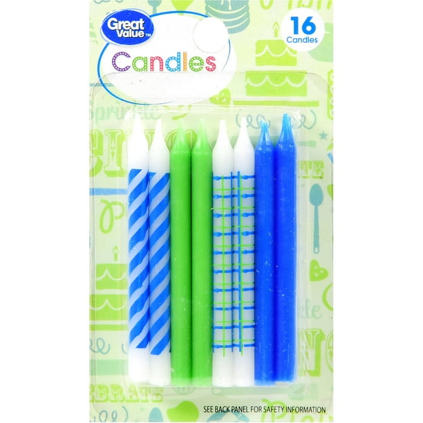 Great Value Celebration Candles, Assorted Colors and Patterns, 16 Count