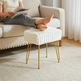 thumbnail image 5 of Rectangular Footrest Stool Ottoman, Makeup Vanity Stool Side Table, Velvet Dressing Table Seat, Footstool Chair, Golden Steel Legs, for Makeup Room, Bedroom, Square Grid Pattern, White WBD003W, 5 of 9