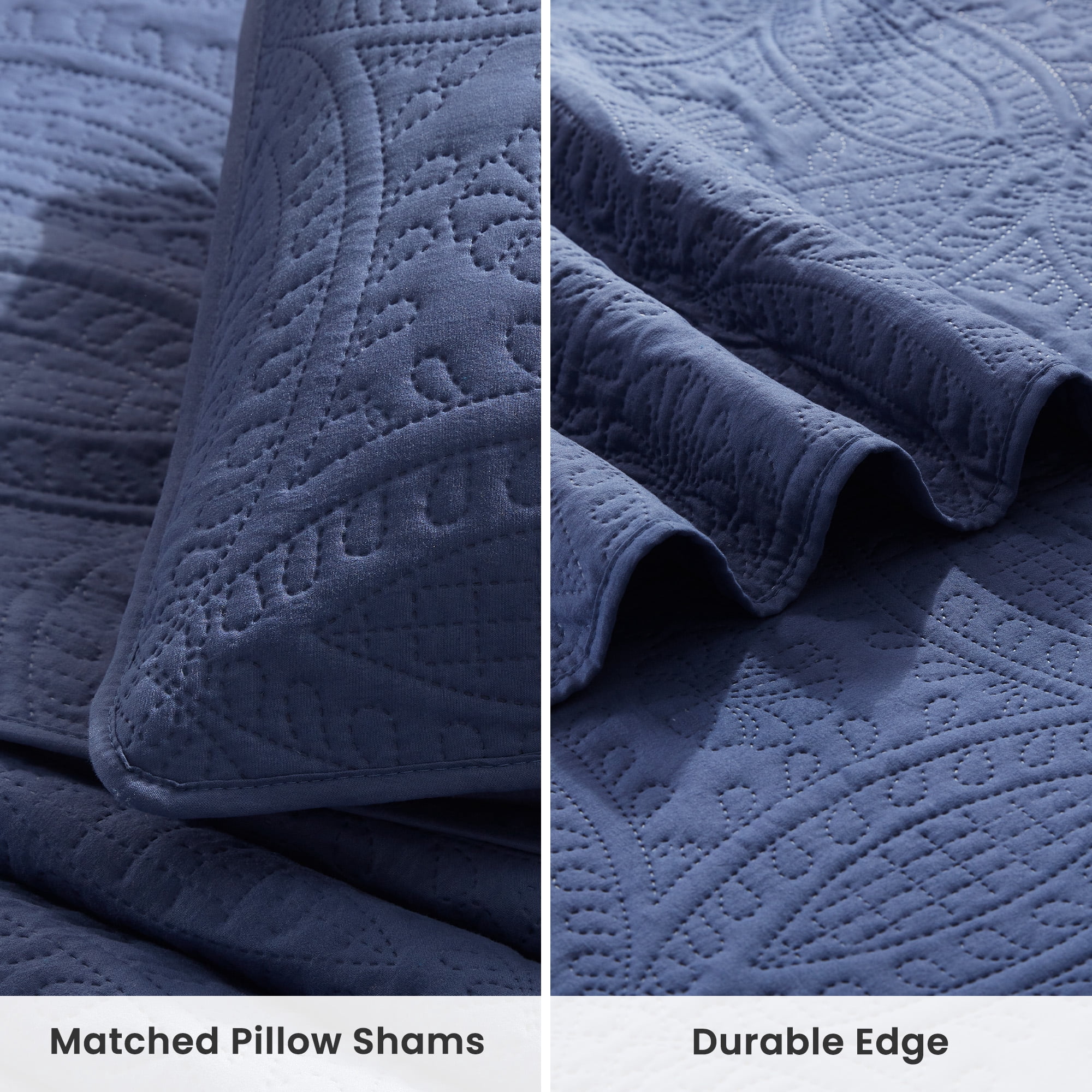 Sleep Zone Ultrasonic Medallion Quilt Set Full/Queen, Soft Lightweight Bedspread, All-Season Coverlet (Bluish Grey, Full/Queen)